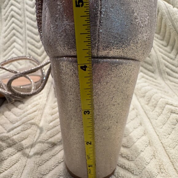 Worn ONCE - Copper Key Rhinestone Women's 4" Block Heel Sandals Size 9 Tie Ankle - Picture 7 of 10